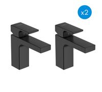 Vernis Shape Lot de 2 Mitigeurs de lavabo ComfortZone 100 avec tirette et vidage synthétique, Noir mat
