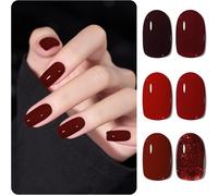 Vernis Uv Gel Rouge Kit Avec 6 Couleurs, Y Compris Le Rouge Éclats Noirs, Pour Une Manicure Gel De Salon Professionnelle Et Un Art Des Ongles Diy À La Maison