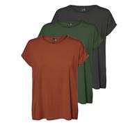VERO MODA Aware Ava T-Shirt à Manches Courtes, Lot de 3 (icante, Feuille de Raisin, mélange Gris foncé), XS