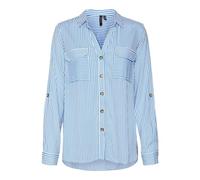 VERO MODA Blouse décontractée à Poches Poitrine pour Femmes en Stretch régulier 3/4 Manches - Haut supérieur, Couleurs:Bleu, Taille:S