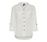 VERO MODA Blouse décontractée à Poches Poitrine pour Femmes en Stretch régulier 3/4 Manches - Haut supérieur, Couleurs:Blanc, Taille:L