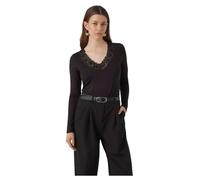 VERO MODA Blouse Slim fit col en V détail en Dentelle Basique Manches Longues, Couleurs:Noir, Taille:L