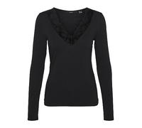 VERO MODA Blouse Slim fit col en V détail en Dentelle Basique Manches Longues, Couleurs:Noir, Taille:XS