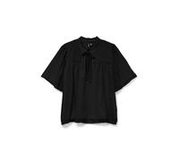 VERO MODA Bluse Damen Tupfenmuster Rüschendetail Kordelzug Ausschnitt, Couleurs:Noir, Taille:S