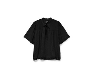 VERO MODA Bluse Damen Tupfenmuster Rüschendetail Kordelzug Ausschnitt, Couleurs:Noir, Taille:S