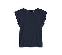VERO MODA Chemise Blouse avec Motif Trou et Manches Courtes Volantées, Couleurs:Bleu-Marine, Taille:S