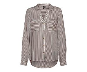 Vero Moda Chemisier à Manches Longues pour Femme Vmbumpy L/S WVN GA Noos, Brique feu/Rayures : Blanc Neige, S, Brique Cuite/Rayures : Blanche-Neige, S