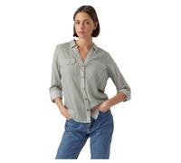 VERO MODA Chemisier décontracté pour Femme avec Poches de Poitrine, Coupe Droite, Stretch, Manches 3/4, Laurel Wreath/Stripes : Blanc Neige, S