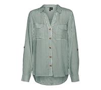 VERO MODA Chemisier décontracté pour Femme avec Poches de Poitrine, Coupe Droite, Stretch, Manches 3/4, Laurel Wreath/Stripes : Blanc Neige, XL