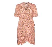 VERO MODA CURVE Vmemma Henna SS Short Wrap Dress Cur Robe, Bouleau/OP: Fleur à Carreaux, 48 FR Femme