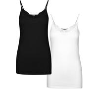 VERO MODA Vminge Lace Singlet 2-Pack Noos Tall Haut, Noir/Blanc Brillant, M Taille Femmes