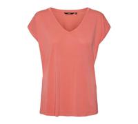 VERO MODA Femme T-Shirt Stretch Uni Top Col V Épaules Profondes VMFEMME, Couleurs:Corail-Rose, Taille:S