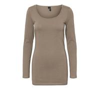 Vero Moda Femme T-shirt Vmmaxi My Ls Soft Long U-neck Noos, Noyer / Détails : Mélange Clair, M