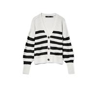 Vero Moda Femme Vmlea Ls V-Neck Cuff Cardigan Noos Sweater, Cloud Dancer/Stripes : Noir, M EU