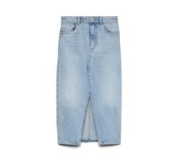 VERO MODA Jupe en Jean Longueur Mollet avec Fente 5 Poches Midi Skirt, Couleurs:Bleu-Clair, Taille:L