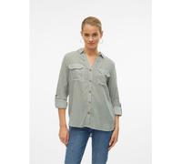 VERO MODA Chemisier décontracté pour Femme avec Poches de Poitrine, Coupe Droite, Stretch, Manches 3/4, Laurel Wreath/Stripes : Blanc Neige, XL