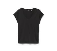 VERO MODA Neck Tee Vmluna SS T-Shirt à col en V JRS Noos, Noir, M Femmes