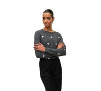 Vero Moda Vmdoffy Intarsia Ls O-NCK GA Noos Pull, Gris foncé mélangé, S