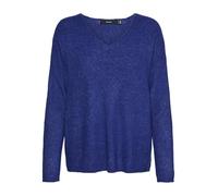 VERO MODA Pull en Tricot à col en V Manches Longues, Chandail tricoté, Jersey VMCREWLEFILE, Couleurs:Bleu-foncé, Taille:XL