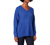 VERO MODA Pull en Tricot à col en V Manches Longues, Chandail tricoté, Jersey VMCREWLEFILE, Couleurs:Bleu-foncé, Taille:L