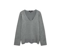VERO MODA Pull en Tricot Loose fit col en V Manches Longues Poignets côtelés pour Femme, Couleurs:Gris-3, Taille:XS