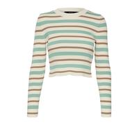VERO MODA Pull-over 'ANITA' crème / bleu pastel / brocart, Taille XL