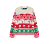 VERO MODA Pull-over 'VMNewChristmasStuff' émeraude / rose clair / rouge / blanc cassé, Taille M