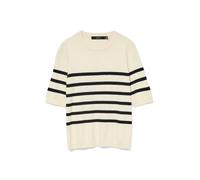 Vero Moda Pull VMSABA GA Noos manches courtes, col rond, rayures bouleau/noir, Taille S Femme