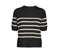 Vero Moda VMSABA GA Noos Plain SS O-Neck Pull, Noir/Rayures : Bouleau, M