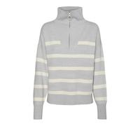 Vero Moda Pull Saba pour Femme, Gris Clair chiné/Rayures : Bouleau, L