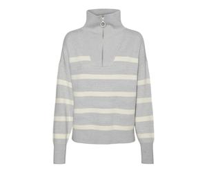 Vero Moda Pull Saba pour Femme, Gris Clair chiné/Rayures : Bouleau, L