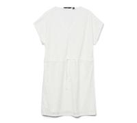 VERO MODA Robe pour Femme avec col en V, Manches Courtes et Bande de Taille, Blanche-Neige, S