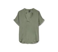 VERO MODA Top Casual à Encolure Fendue pour Femme avec Bracelets d'ourlet reversés - Chemisier à Manches Courtes, Couleurs:Vert-2, Taille:XS