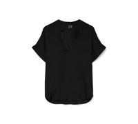 VERO MODA Top Casual à Encolure Fendue pour Femme avec Bracelets d'ourlet reversés - Chemisier à Manches Courtes, Couleurs:Noir, Taille:XL