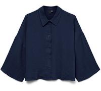 VERO MODA VERO MODA Blue Textured Cropped 100% Cotton Shirt Blue XS 6