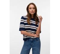 VERO MODA VERO MODA Green/Blue Striped Half Sleeve Round Neck Knitted Top