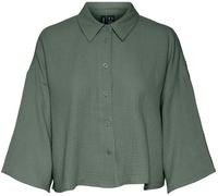 VERO MODA VERO MODA Green Textured Cropped Cotton Shirt Green EU 34 (UK 6)