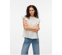 VERO MODA VERO MODA White Floral Dobby Lace Detail Short Sleeve Blouse