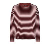 VERO MODA Vmabby Ls Haut à col Rond JRS Noos T-Shirt Manches Longues, Fired Brick/Stripes : Blanc Neige, XL Femmes