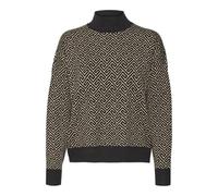 VERO MODA Vmaria Art Batwing Pull à col Haut GA Tricot, Noir/détails : imprimé Graphique Silver Mink, S Femme