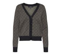 VERO MODA Vmaria Art Ls Cardigan à col en V GA, Noir/détails : imprimé Graphique Silver Mink, L Femme