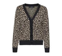 VERO MODA Vmaria Art Ls Cardigan à col en V GA, Noir/détails : imprimé léopard Silver Mink, M Femme