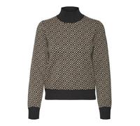 VERO MODA Vmaria Art Ls Pull à col Haut GA Tricot, Noir/détails : imprimé Graphique Silver Mink, S Femme