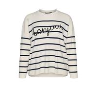VERO MODA Vmaria Bonjour Ls O-Neck Pullover GA Pull-Over, Bouleau/détail : Bleu Marine Blzer Stripes W. Black Texte, S Femme