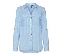 VERO MODA Vmbumpy L/S T-Shirt New WVN GA Noos Blouse, Ibiza Blue/Stripes : Blanc Neige, L Femme