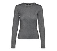 VERO MODA Vmchloe Ls JRS Noos Haut Court T-Shirt Manches Longues, Noir/détails : Lurex argenté, XS Femmes