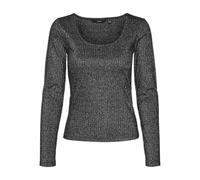 VERO MODA Vmcora Ls Top JRS Boo GA T-Shirt Manches Longues, Noir/détails : mélange de Lurex argenté, S Femmes