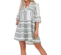 VERO MODA Vmdicthe Tunique 3/4 WVN GA Noos Blouse, Blanc Neige/AOP : Ibiza Hedge Green, M Femme