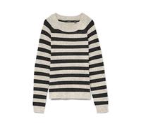 VERO MODA Vmdoffy Ls Blouse à col Rond GA Noos Pull en Tricot, Bouleau/Rayures : Noir mélangé, XXL Femme