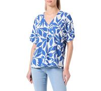 VERO MODA Vmeasy Joy SS WVN GA Top à col en V pour Femme, Blanc Neige/AOP : Alisa Mazarine Blue, S